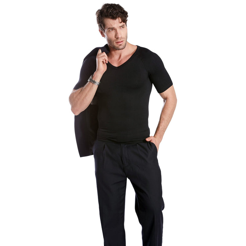 HÖTER Mens Slim and Tight Super Soft Compression & Slimming Shaper V-Neck Compression Shirt A1-black(advanced) Large - BeesActive Australia