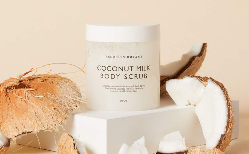 Brooklyn Botany Coconut Milk Body Scrub - 100% Natural Anti Cellulite Body Scrub & Stretch Mark Remover - Exfoliating Body Scrub With Dead Sea Salt and Essential Oils - 10 oz 10 Ounce (Pack of 1) - BeesActive Australia