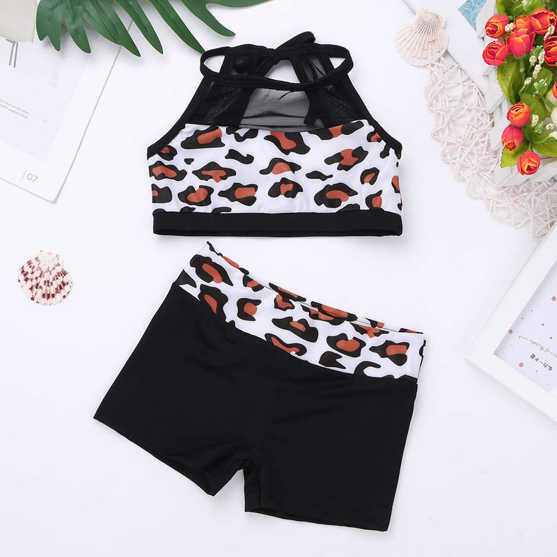 [AUSTRALIA] - TiaoBug Girls 2PCS Gymnastic Ballet Dancewear Outfits Sets Mock Neck Splice Tank Top Leotard with Booty Short Dancing Clothes Coffee 10 