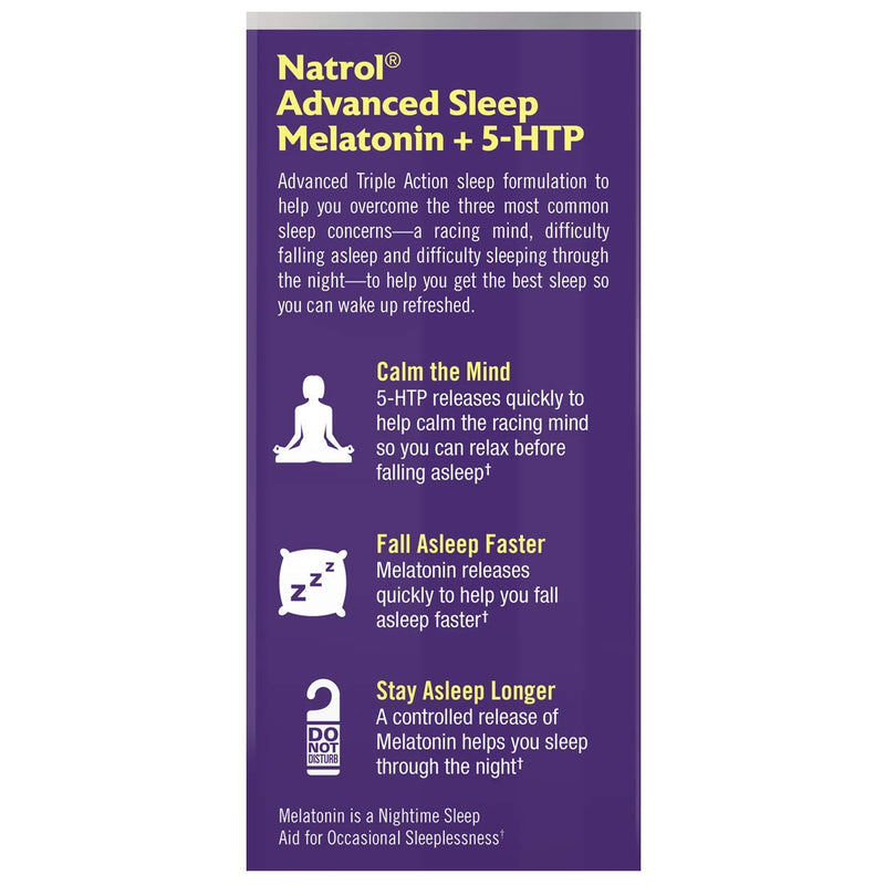 Natrol Melatonin + 5 HTP Advanced Sleep Time Release Bi-Layer Tablets, Triple-Action Formula, Calm The Mind, Helps You Fall Asleep Faster, Stay Asleep Longer, 100% Drug-Free, 6mg, 60 Count - BeesActive Australia
