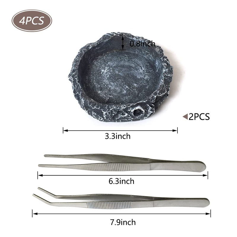 JOBEDE 2PCS Reptile Water Dish, Imitating Rock Design Reptile Food Bowl with Straight Curved Tweezers for Lizard Bearded Dragon Leopard Gecko Snake Hermit Crabs - BeesActive Australia