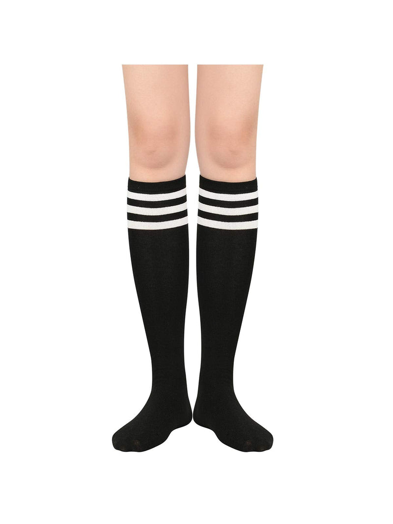 Century Star Women's Knee High Socks Athletic Thin Stripes Tube Socks High Stockings Outdoor Sport Socks One Size 01 Pack Black White - BeesActive Australia