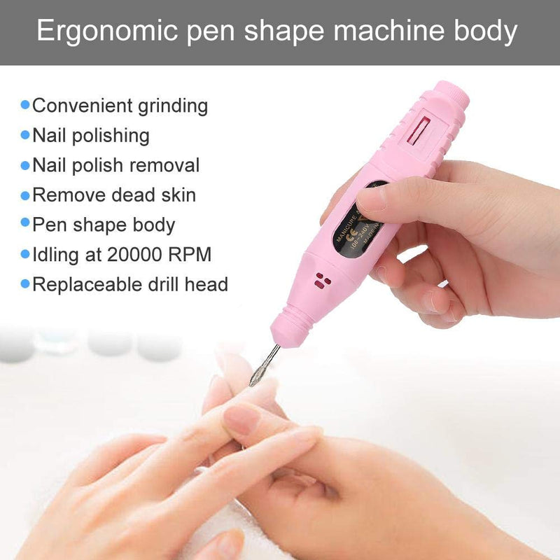 Electric Nail Drill Kit, USB Portable Electric Nail Drill Machine Manicure Pedicure Polishing Shape for Exfoliating, Grinding, Polishing, Nail Removing, Acrylic Nail Tools(Pink) - BeesActive Australia