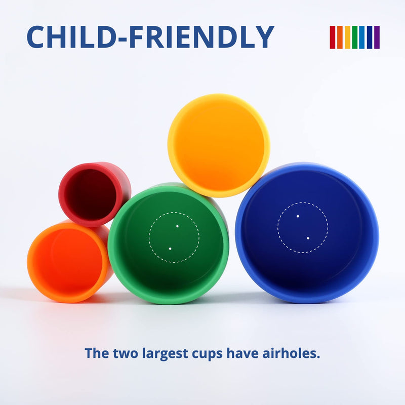 BLUE GINKGO Silicone Stacking Cups - Nesting Cups and Silicone Stacking Toy - Open Ended Montessori Toddler and Baby Stacking Cups - Neutral Baby Toys (5 Cups - Vibrant) - BeesActive Australia