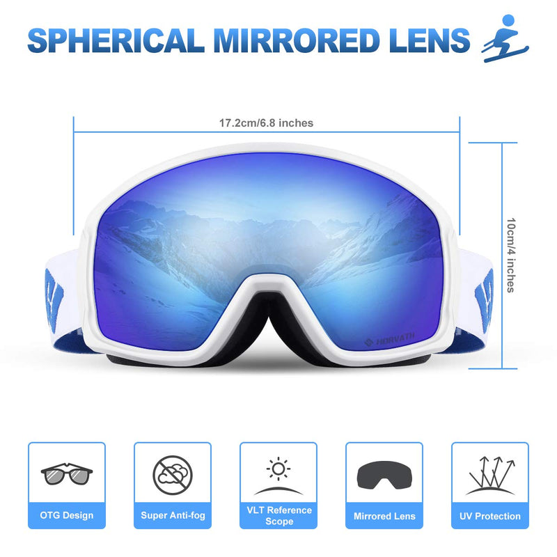 SH HORVATH Ski Snowboard OTG Goggles, HD Mirrored Anti-Fog Goggle for Men Women #Vlt 14% - BeesActive Australia