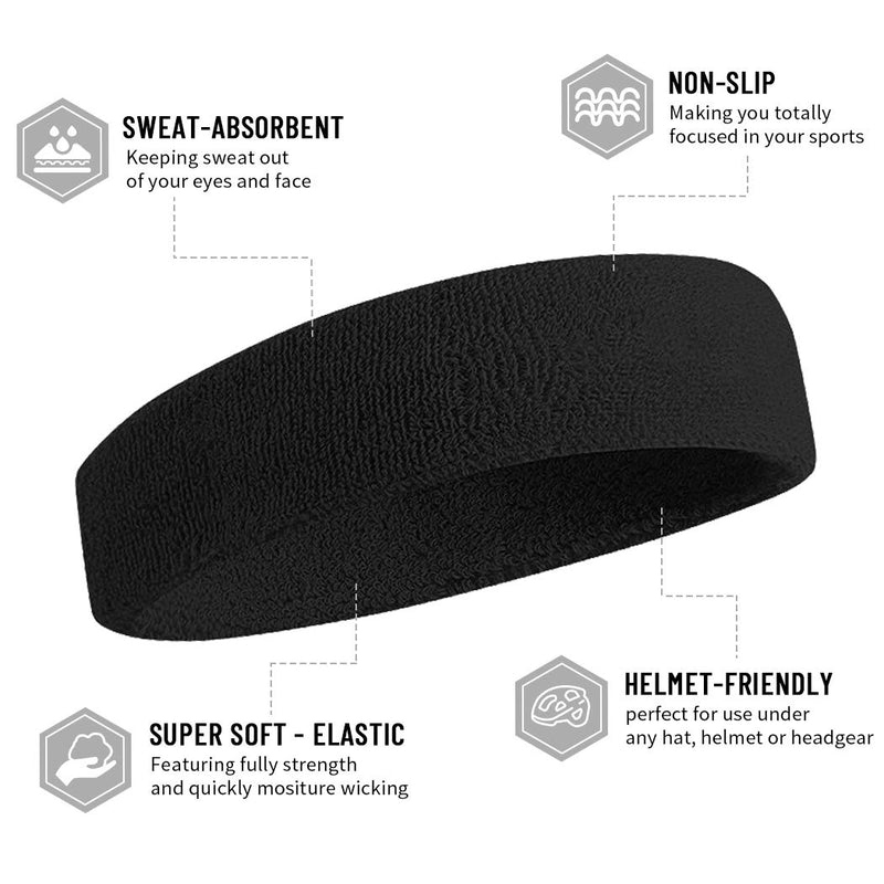 Tanluhu Sweatband Headband/Wristband Perfect for Basketball, Running, Football, Tennis Terry Cloth Athletic Sweatbands Fits for Men and Women A-3-Black+White+Gray - BeesActive Australia