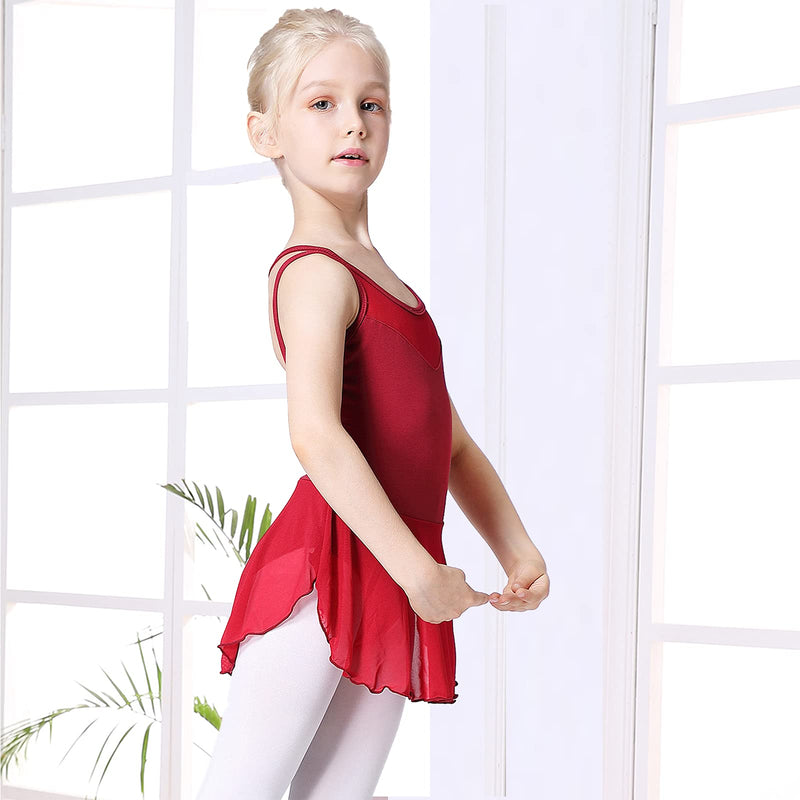 Soudittur Girls Ballet Leotard with Skirt Cotton Cross Straps Back Ballet Dance Outfits X-Small Red - BeesActive Australia
