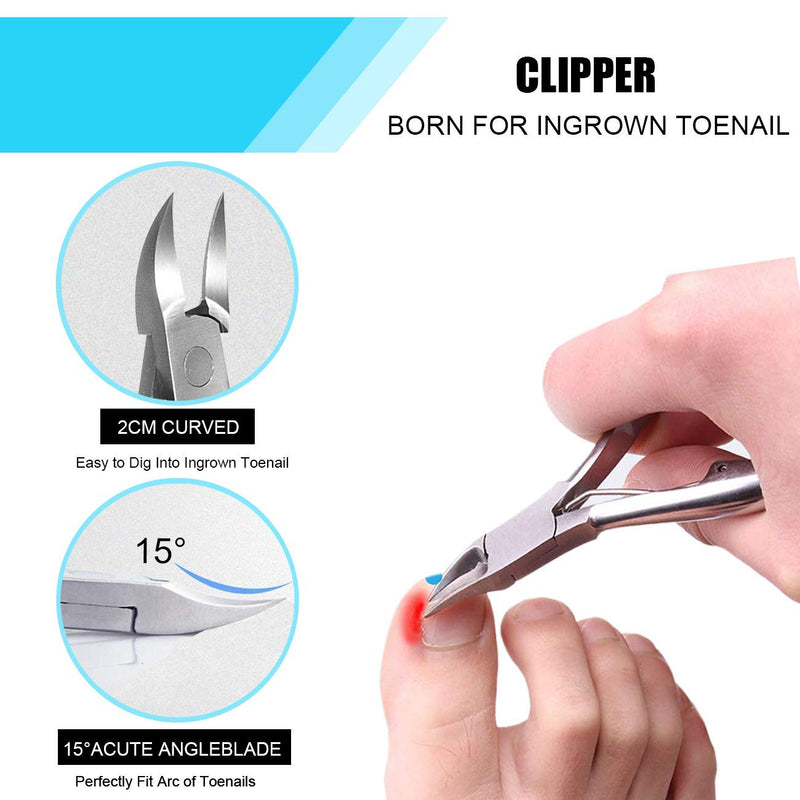 Ingrown Toenail Tool Kit (7PCS), Professional Toe Nail Clipper Set for Ingrown & Thick Nail, Stainless Steel Ingrown Toenail Kit, Surgery Grade Manicure Pedicure Tool By Dualeco Silver - BeesActive Australia