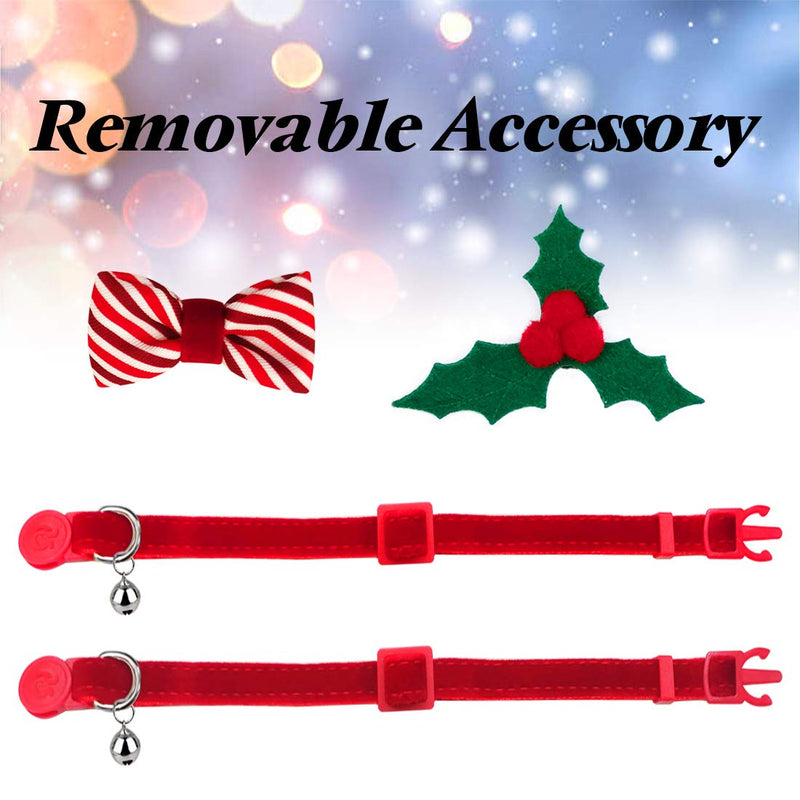 azuza 2 Pack Plaid Pattern Cat Collar Breakaway with Bell and Removable Bowtie Cat Collar Adjustable Cat and Kitten Collars Cat(Neck:8"-12") Holly and Bowtie - BeesActive Australia