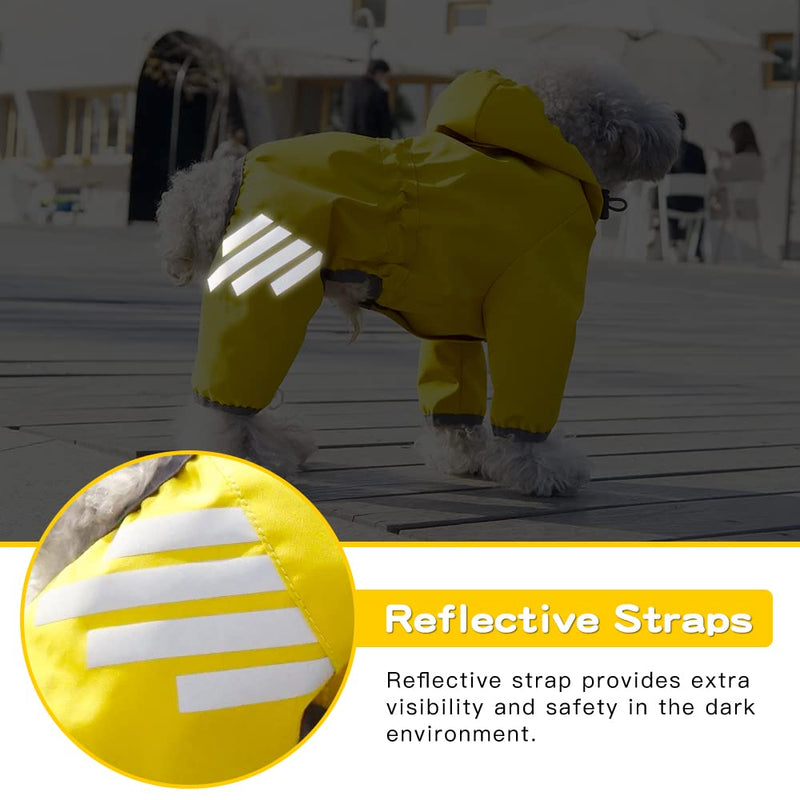 AblePet Puppy Dog Raincoat Hooded Slicker Poncho with Reflective Strap/Leash Hole Windproof Jacket for Small Medium Dogs Yellow - BeesActive Australia