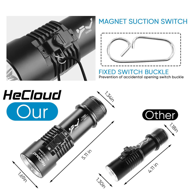 HECLOUD Diving Light with Rechergeable Power Scuba Dive Flashlight Super Bright Underwater Lights Torch 6000 Lumen IPX8 Waterproof Snorkeling Diving LED Flashlights 3 Modes for Underwater Sports Night - BeesActive Australia