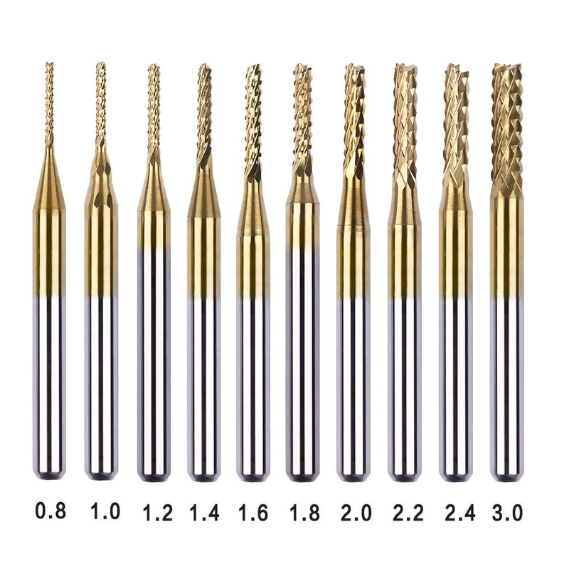 10pcs 0.8-3mm Titanium Coated Engraving Milling Cutter Carbide Bits, 1/8'' Shank for Dremel Rotary Tools by YEEZUGO - BeesActive Australia