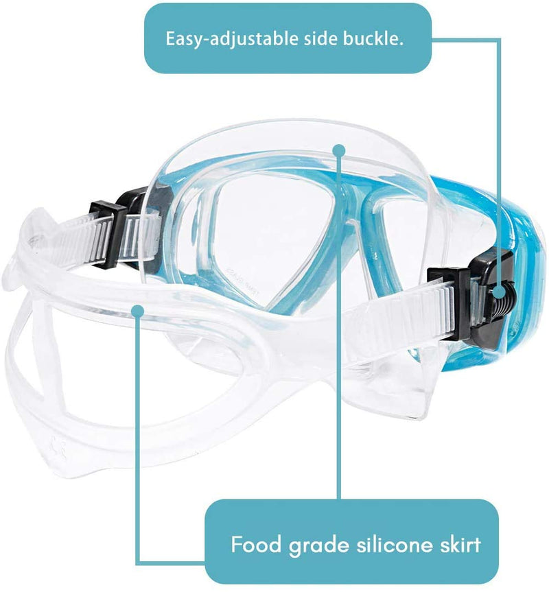 [AUSTRALIA] - OMGear Swim Goggles with Nose Cover Diving Mask Snorkeling Gear Kids Adult Snorkel Mask for Scuba Free Diving Spearfishing Neoprene Strap Cover Impact Resistance Aqua 