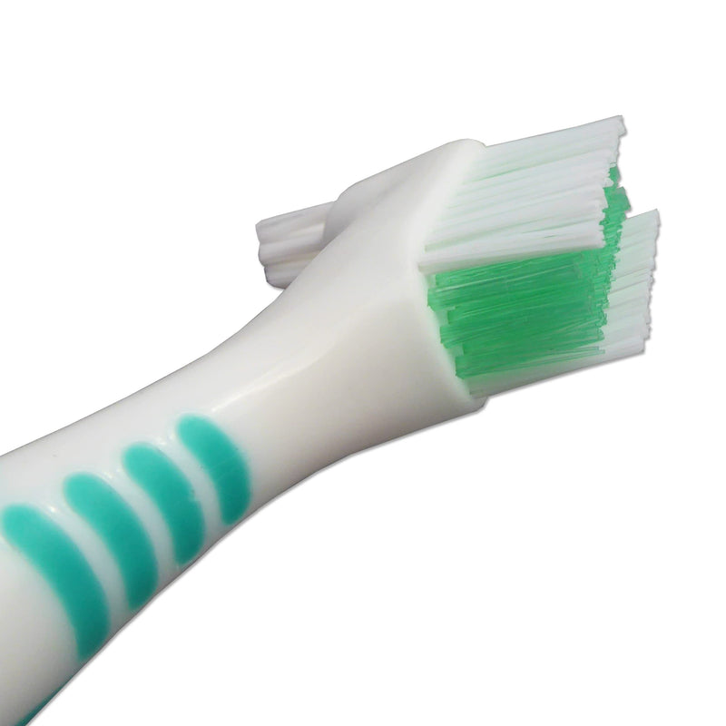 Denture Brush ~ Rubber Grips, Easy Hold Handle, Double Bristle Head (White & Green) White & Green - BeesActive Australia