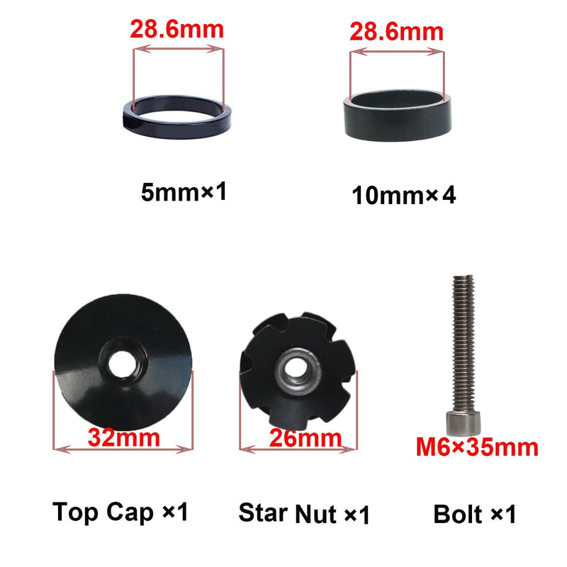 GANOPPER 1 1/8 Inch Headset Spacer with Stem Top Cap,Headset Star Nut Black Red Blue Gold 4 Color - BeesActive Australia