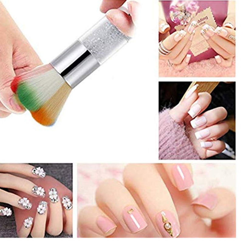 Optokeko Nail Art Dust Brush Colorful Nail Brush Remover Cleaner for Acrylic & UV Nail Gel Powder Makeup Foundation with Shiny Rhinestone Handle (Silver) - BeesActive Australia