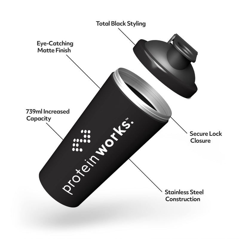 The PROTEIN WORKS Metallic Midnight Shaker | Stainless Steel | Durable Protein Shaker | 739ml 739 ml - BeesActive Australia