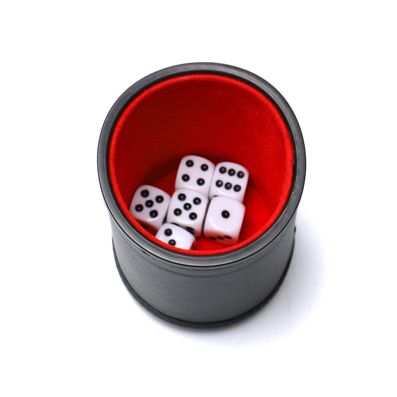 RERIVER Felt Lined PU Leather Dice Cup Set with 6 Dot Dices (Black, Pack of 1) Black - BeesActive Australia