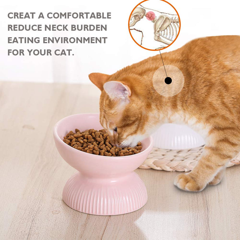 Small Cat Bowl,Raised Cat Food Bowls Anti Vomiting,Tilted Elevated Cat Bowl,Ceramic Pet Food Bowl for Flat-Faced Cats,Small Dogs,Protect Pet's Spine,Dishwasher Safe Small Pink - BeesActive Australia