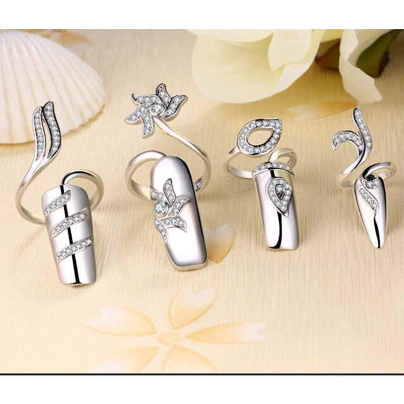 4 Pcs Fashion Rhinestone Crystal Nail Ring Manicure Fingertip Charm Finger Decoration Jewelry Accessories for Women - BeesActive Australia