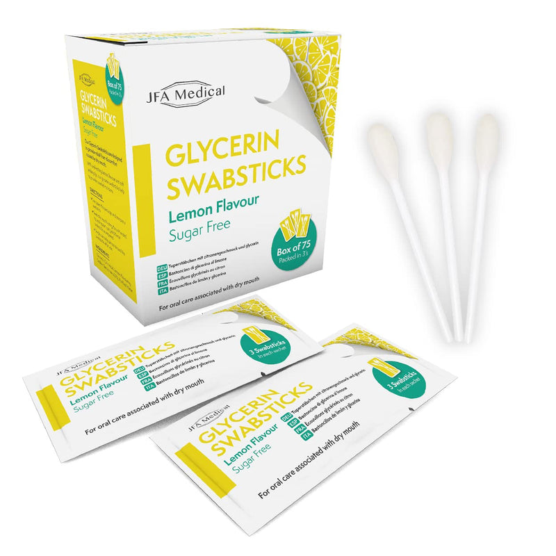 JFA Medical Glycerin Swabsticks Lemon Flavour Sugar Free Swab Sticks for Dry Mouth - Box of 75 - BeesActive Australia
