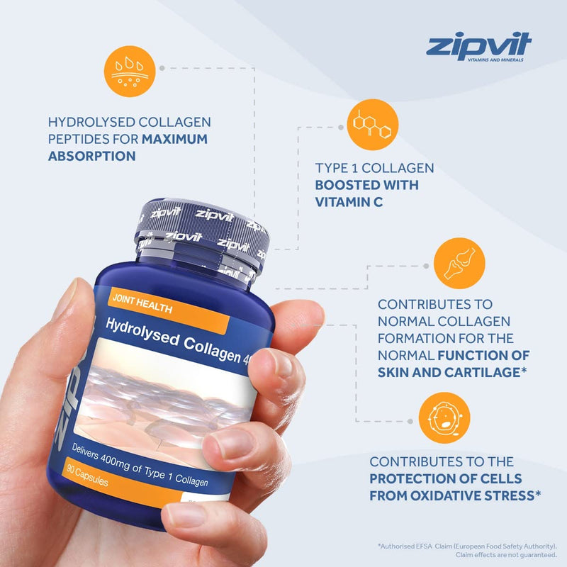 Collagen 400mg, 90 Capsules of Hydrolysed Collagen Powder with Vitamin C. for Normal Skin and Collagen Formation. - BeesActive Australia