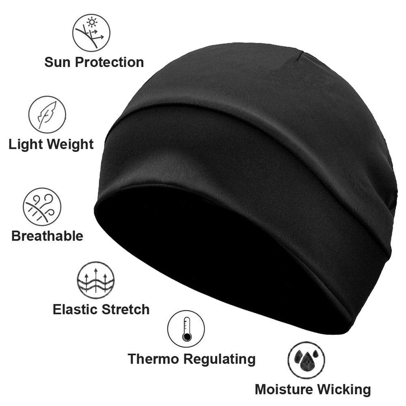 Headshion Skull Caps for Men Women, 2-Pack Multifunctional Headwear Bike Hard Hat Helmet Liner Beanie Sleep Caps 2 Black (Ice Silk) Nylon - BeesActive Australia