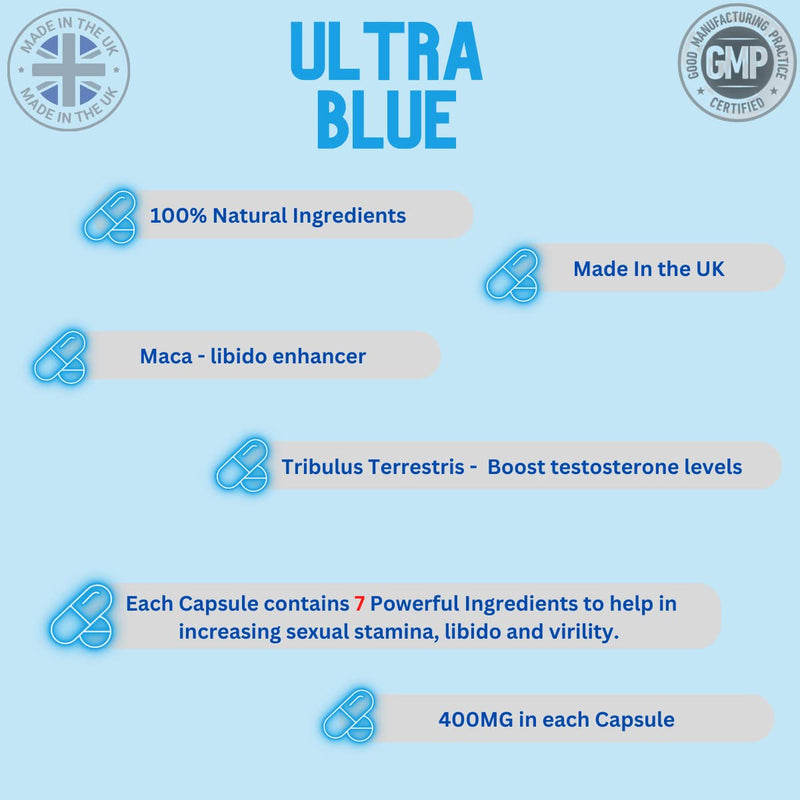 6 x Ultra Blue high Strength Tablets, 100% Herbal Blue Pill Supplement for Men! Stamina, Libido, Endurance Support - BeesActive Australia