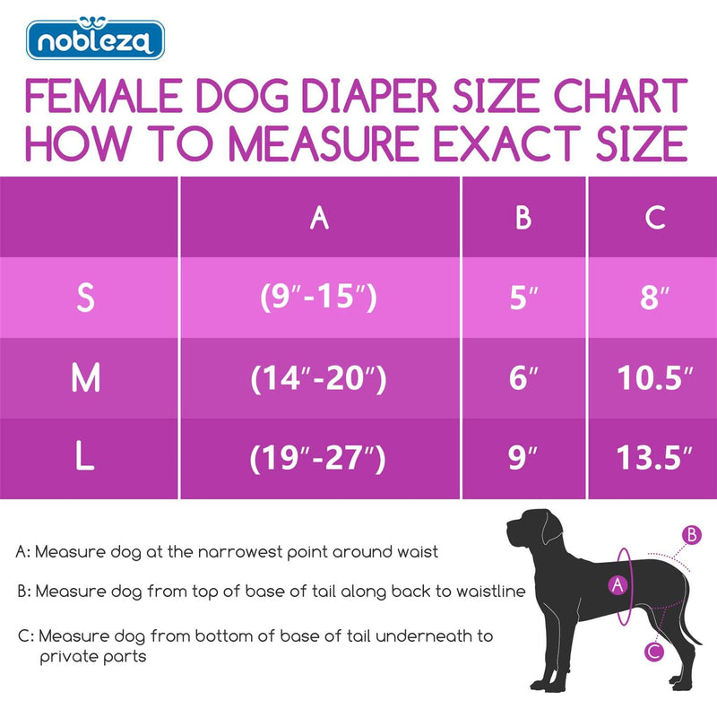 Nobleza Dog Diapers Female, 3 Pack Super Absorbent Reusable Doggy Diaper for Heat, Period, Incontinence, Menstrual Issues, Durable Adjustable Puppy Diapers for Small Medium and Large Dogs Large (19"-27" Waist) - BeesActive Australia