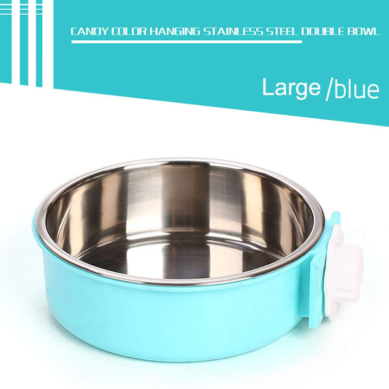 Crate Dog Bowl, Stainless Steel Removable Hanging Food Water Bowl Crate Coop Cup ,Pet Cage Bowls with Bolt Holder for Dog, Puppy, Cat, Rabbit, Bird ,Small Animals Large (Pack of 1) Blue Round - BeesActive Australia