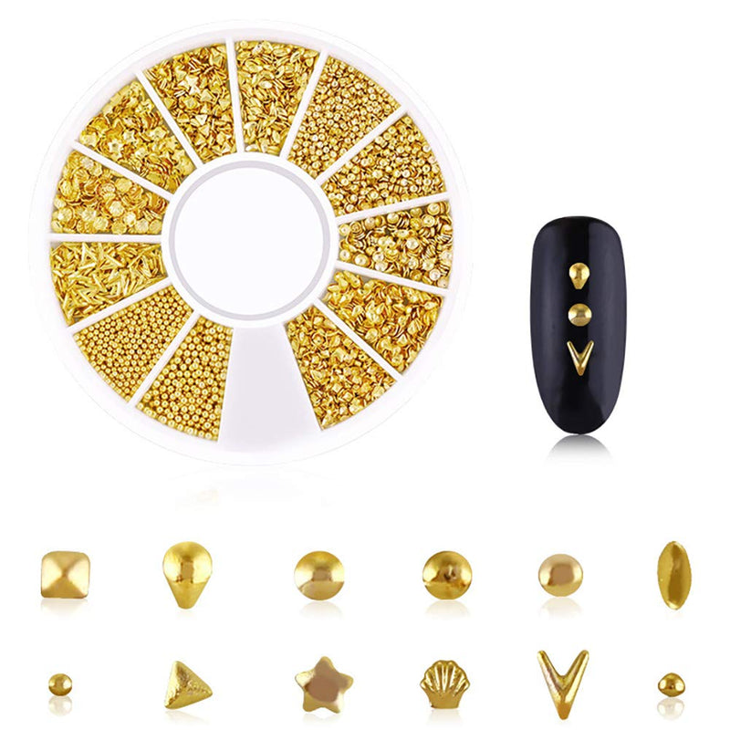 DANNEASY 6 Wheels 3D Gold Nail Studs Metal Nail Charms Nail Art Rivets Manicure Decoration Kit Star Moon Shell Cross Flower With 1Pc Curved Tweezers And Wax Pen Kit 1 - BeesActive Australia