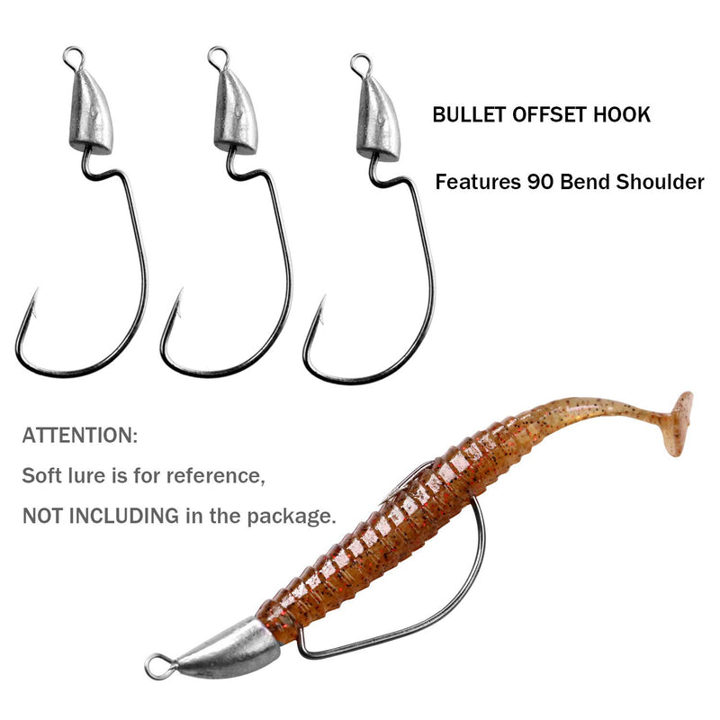 [AUSTRALIA] - thkfish Bullet Jig Head Weighted Hooks for Bass Fishing Saltwater Freshwater Weighted Offset Hook Weedless 1/6 oz 1/4 oz 3/8 oz 1/2 oz 20 pieces 1/6 oz 