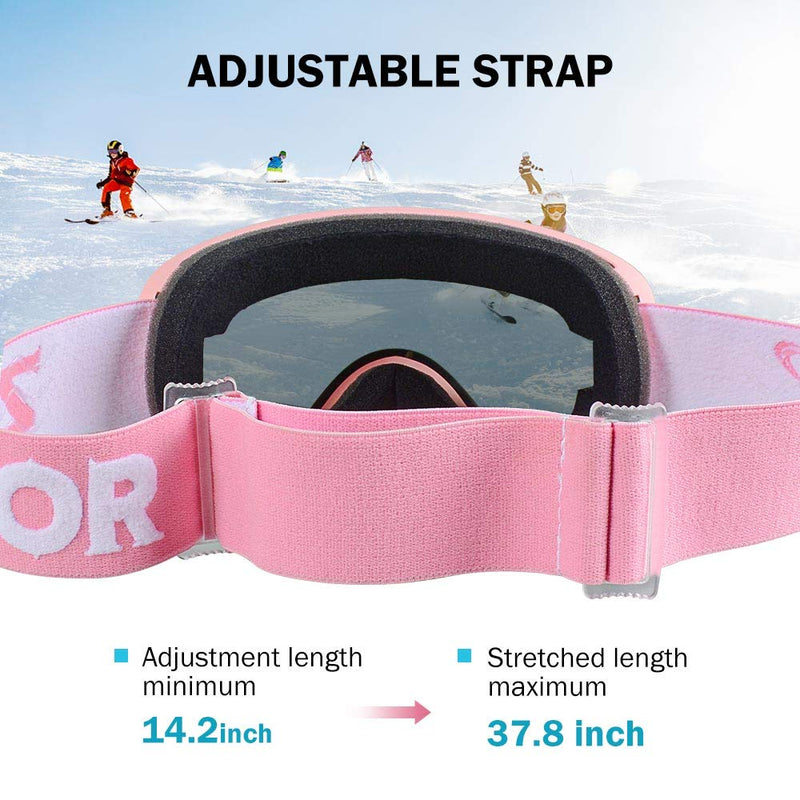 ZIONOR XMINI Kids Ski Snowboard Snow Goggles UV Protection Anti-Fog with Spherical Lens for Kids Boys Girls Youth A-Pink Frame Pink Lens VLT 7% - BeesActive Australia