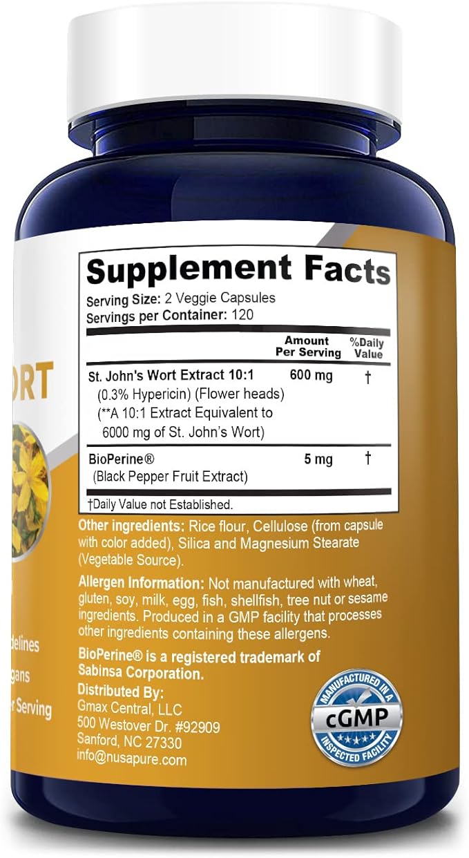 NusaPure St. John's Wort, 1,100 mg, 180 tablets - BeesActive Australia