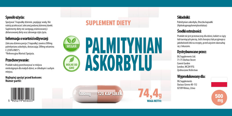 Ascorbyl Palmitate 500mg 120 Vegan Capsules, 3rd Party Lab Tested, High Strength Supplement, No Fillers or Bulkers, Gluten and GMO Free - BeesActive Australia