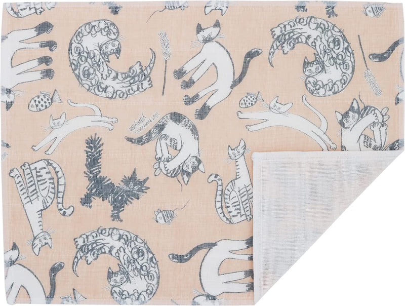 Shirayuki Japanese Kitchen Cloth KYO-YUZEN. Made Layered Fine Mesh Cloth. Dish Wipe, Table Wipe, Hand Wipe. Made in Japan (Beige, Meow Meow) Beige - BeesActive Australia