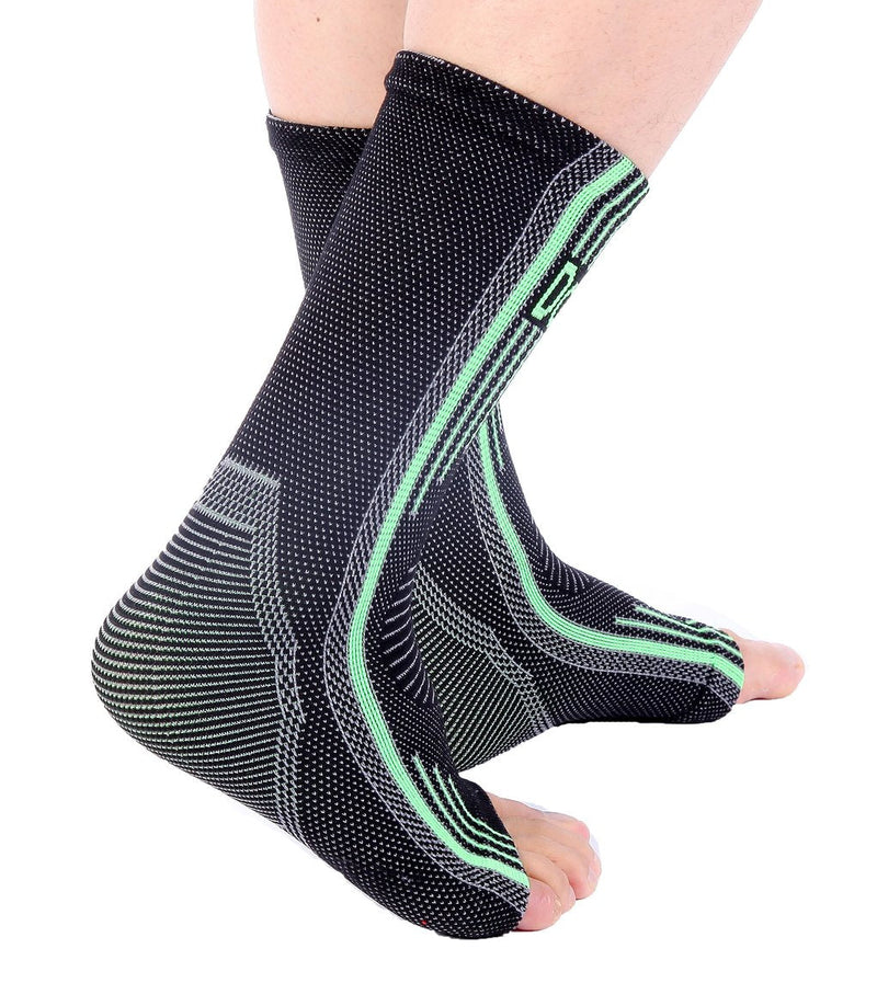Doc Miller Ankle Compression Sleeve For Achilles Tendonitis & Plantar Fasciitis Relief, Recover Sports Injury and foot Joint Swelling - 1 Pair Large Green Color 20-30 mmHg Toeless Foot Compression Sleeve - BeesActive Australia