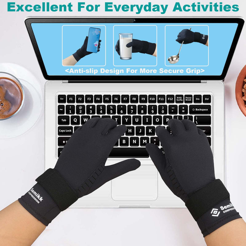 2 Pairs Arthritis Gloves for Women Men, Relieve Hand Pain, Copper Gloves for Carpal Tunnel, Crochet, Open/Full Finger Compression Gloves with Touchscreen Tips & Wrist Strap (Small/Medium) Black- Open Finger(1 Pair)+full Finger(1 Pair) Small-Medium - BeesActive Australia