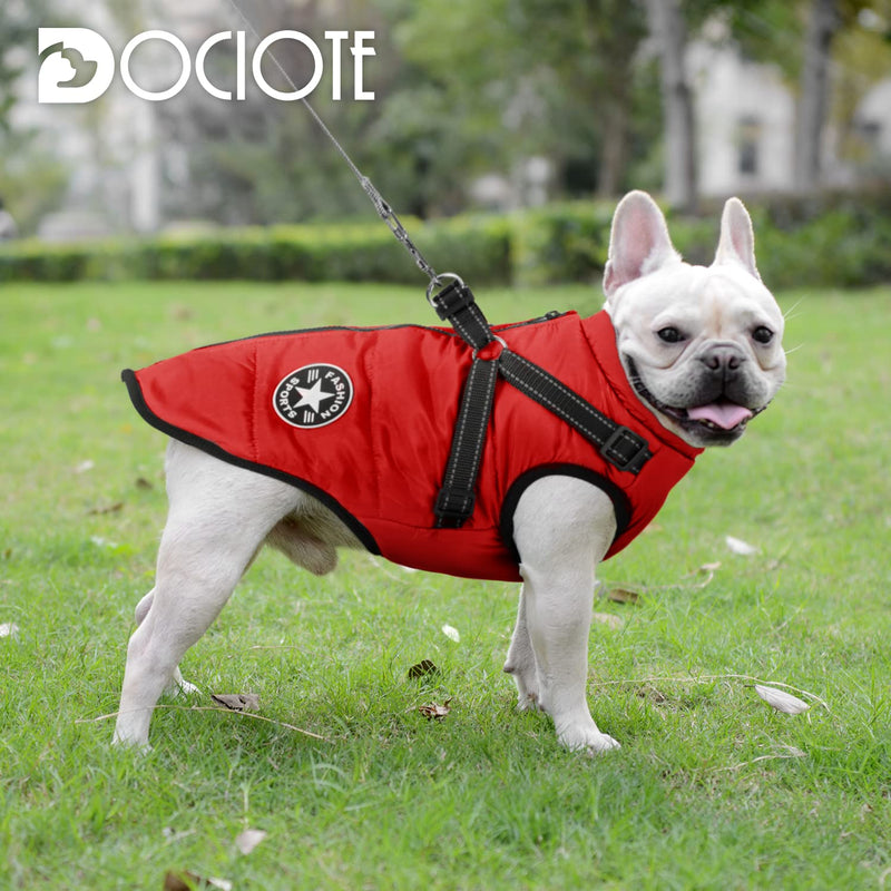 Dog Jacket for Small Medium Dogs - Dog Winter Coat Fleece Lined with Harness Cozy Warm - Waterproof Windproof Dog Cold Weather Vest with Zipper Easy Wear - Reflective Dog Winter Clothes Outdoor Hiking Red XL - BeesActive Australia