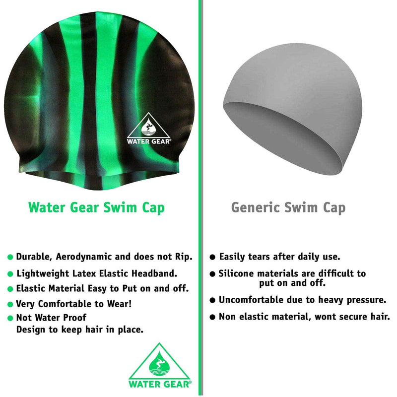 Water Gear Silicone Adult Swim Cap - Flexible Unisex Waterproof - Great for Short and Long Hair - Improve Your Performance - Women Men and Teens -Triathlon Swimmers and Athletes GREEN/BLACK - BeesActive Australia