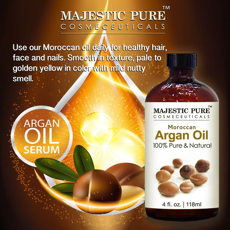 Majestic Pure Moroccan Argan Oil for Hair, Face, Nails, Beard & Cuticles - for Men and Women - Pure & Natural, 4 fl. oz. - BeesActive Australia