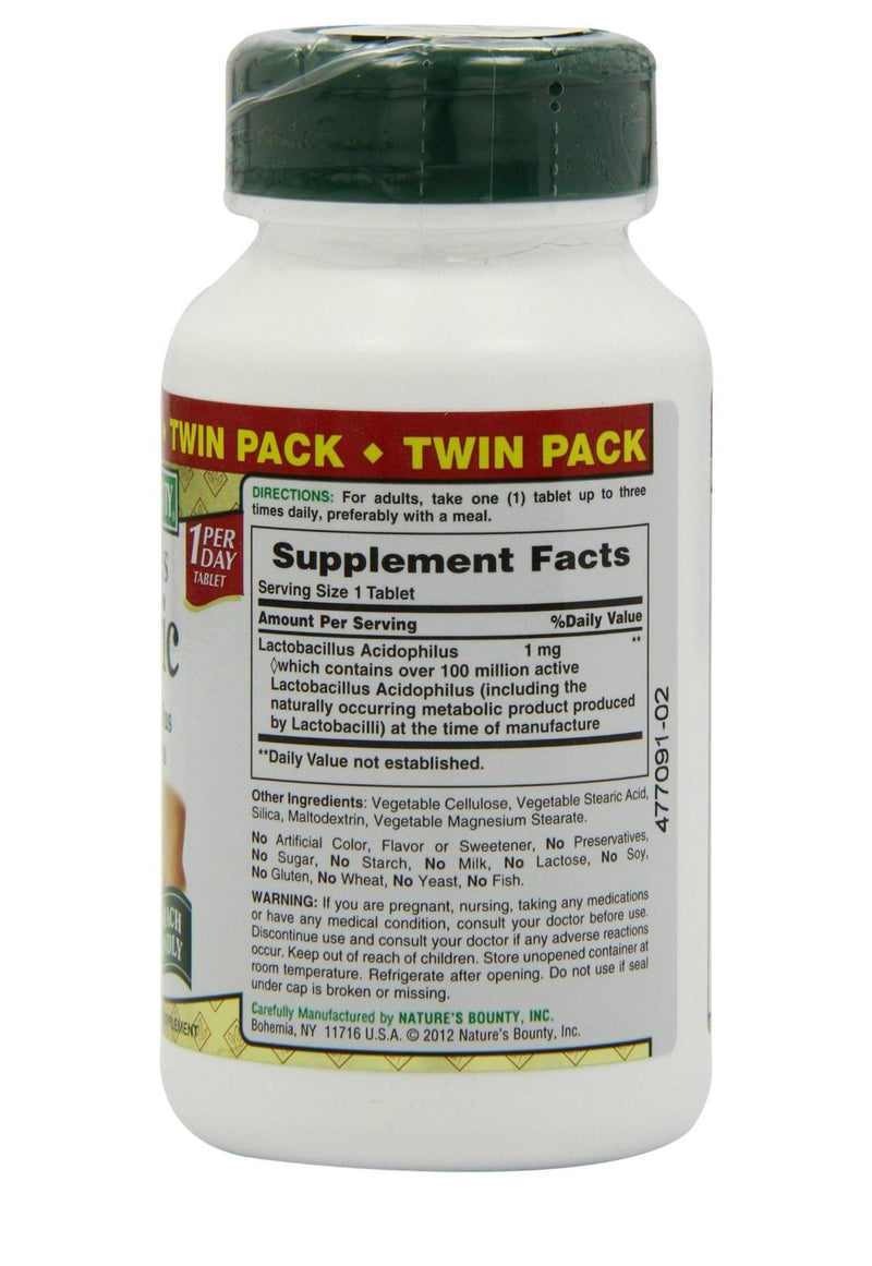 Acidophilus Probiotic by Nature's Bounty, Dietary Supplement, For Digestive Health, Twin Pack, 200 Tablets 100 Count (Pack of 2) - BeesActive Australia