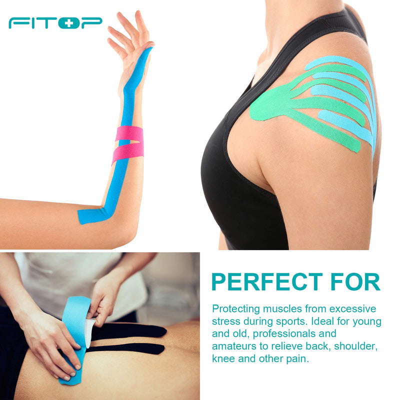 FITOP 4 Rolls Kinesiology Tape 5m x 5cm in Different Color(Pink, Blue, Black, Beige) Athletic Tape Sport for Strapping & Physiotherapy - BeesActive Australia