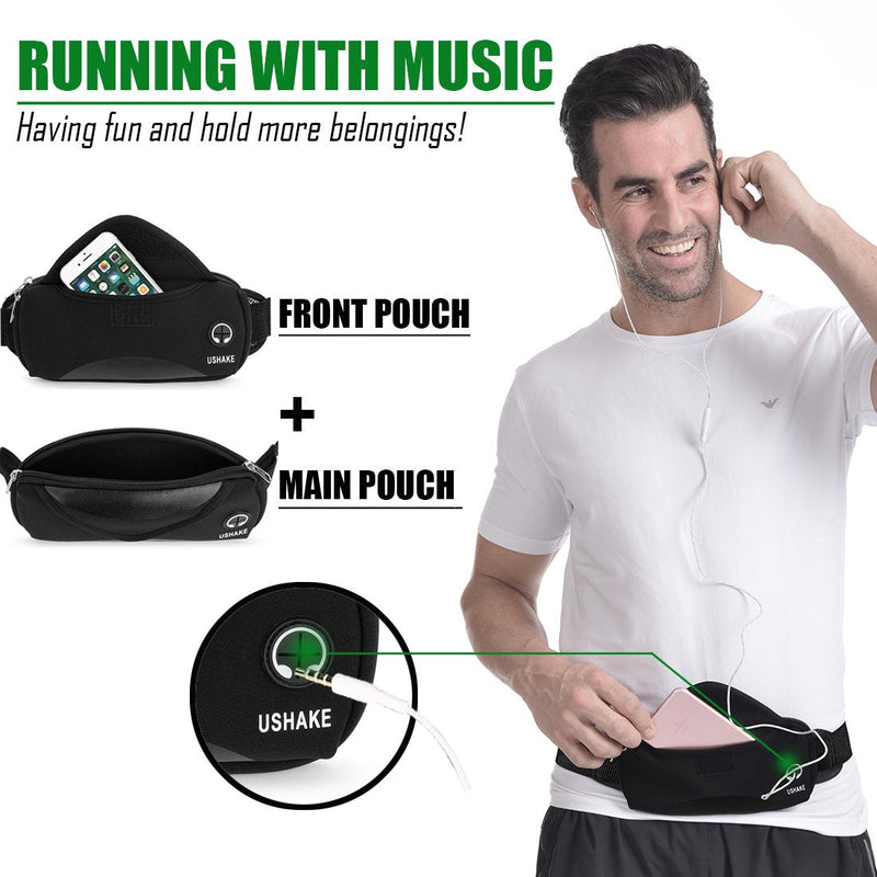 USHAKE Running Belt with Extender Belt, Bounce Free Pouch Bag, Fanny Pack Workout Belt Sports Waist Pack for Apple iPhone Samsung Note Galaxy in Running Walking Cycling-05BK - BeesActive Australia