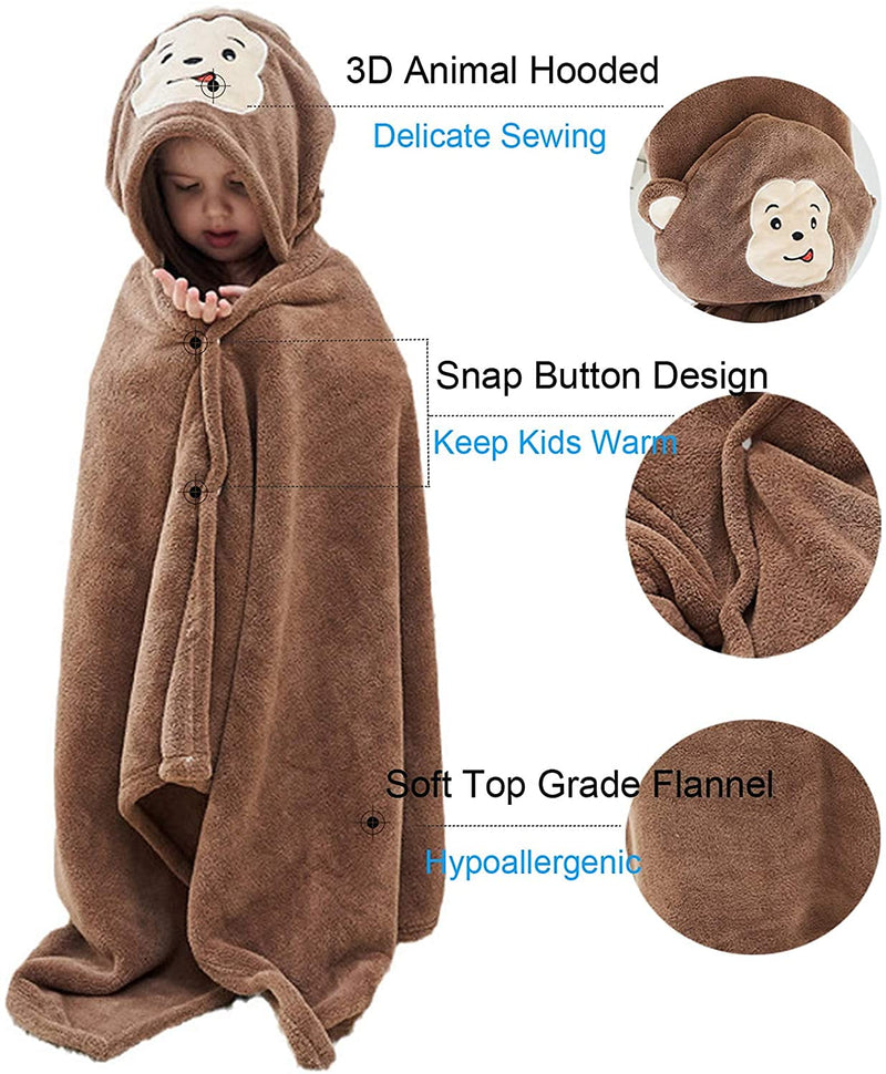 Hilmocho Baby Hooded Bath Towel Extra Large Kids Toddler Hooded Blanket Bathrobe Thick Absorbent Beach Swimming Shower Towels, 140x70CM Brown Monkey - BeesActive Australia