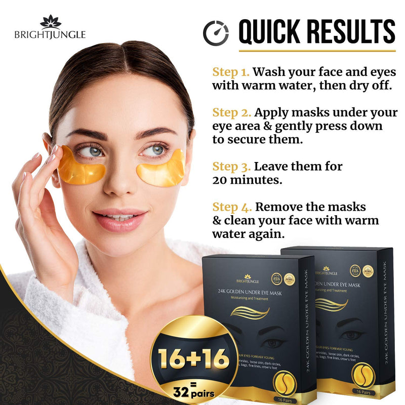 Under Eye Collagen Patches, 24K Gold Anti-Aging Mask, Dark Circles, Puffiness and Wrinkles Treatment Gel Pads, Immune System Support for Eyes, Deep Moisturizing, 2 Pack - BeesActive Australia