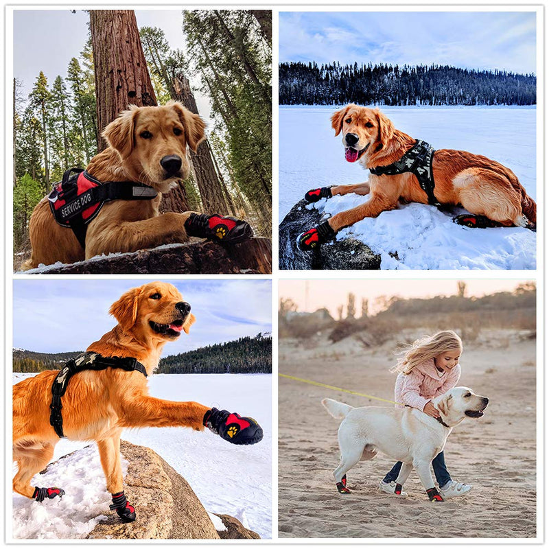 PK.ZTopia Dog Boots, Waterproof Dog Boots, Dog Rain Boots, Dog Outdoor Shoes for Medium to Large Dogs with Two Reflective Fastening Straps and Rugged Anti-Slip Sole (Black 4PCS). Size 8: (3.35"x2.95")(L*W) for 74-88 lbs Red - BeesActive Australia