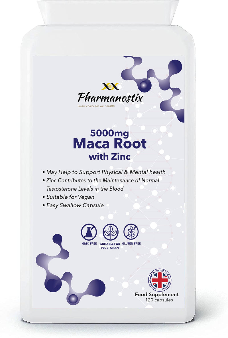 Maca Root Capsules - 120 x 5000mg - Supplement for Men and Women - Powder Extract with Added Zinc - Energy, Mood, Performance & Testosterone Booster - High Strength, Vegan & Vegetarian - BeesActive Australia