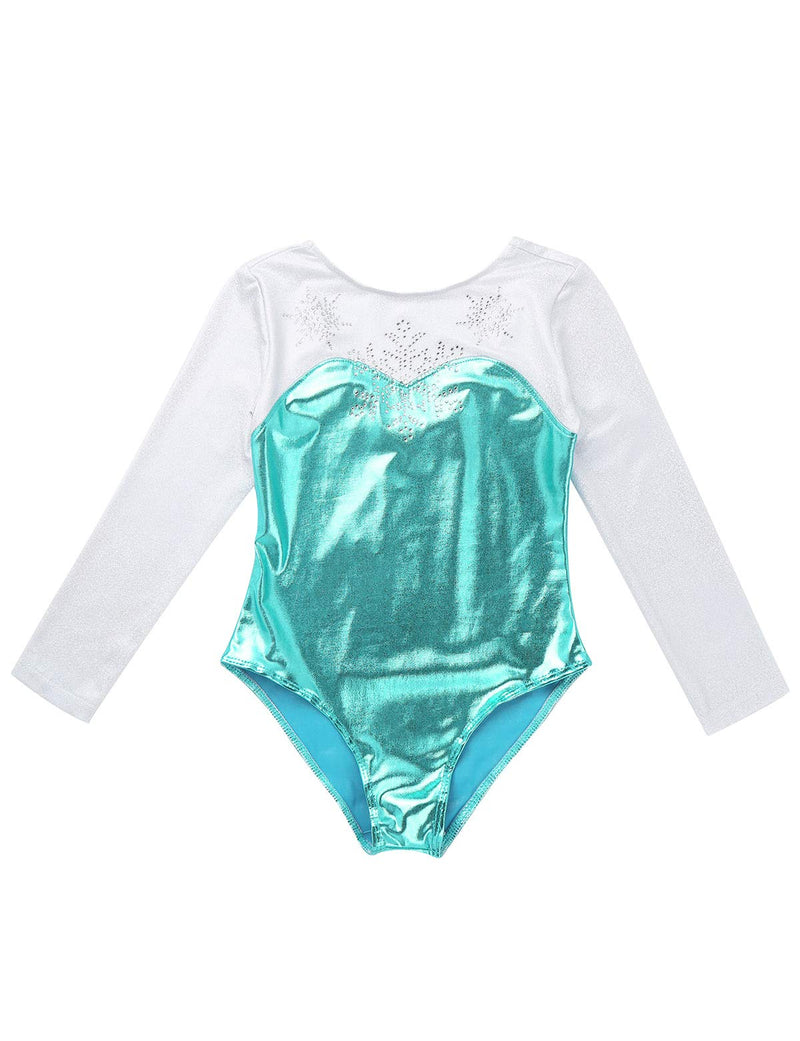 [AUSTRALIA] - moily Little Girls Princess Rhinestone Leotard Long Sleeve Metallic Gymnastics Dance Athletic Jumpsuit Lake_blue 10 