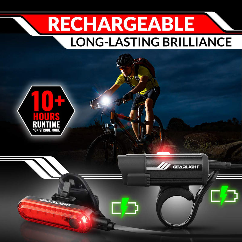 GearLight Rechargeable Bike Light Set S400 - Reflectors Powerful Front and Back Lights, Bicycle Accessories for Night Riding, Cycling - Headlight Tail Rear for Kids, Road, Mountain Bikes - BeesActive Australia